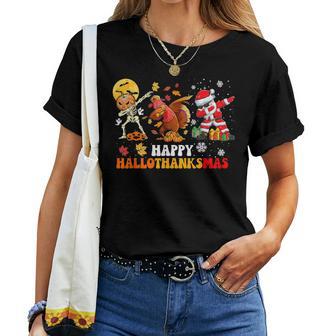 Happy Hallowthanksmas Dabbing Santa Thanksgiving Christmas Women T-shirt - Thegiftio UK