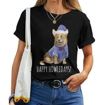 Happy Howlidays Corgi Dog Mom Christmas Pun Women T-shirt | Mazezy