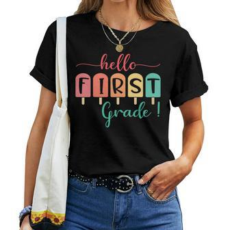 Hello 1St Grade Teacher Welcome Back To School Ice Cream Women T-shirt Short Sleeve Graphic - Monsterry AU