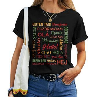 Hello In 22 Different Languages Word Esl Teachers Students Women T-shirt - Seseable