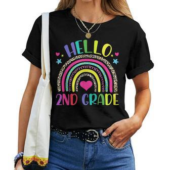 Hello 2Nd Grade Leopard Boho Rainbow 1St Day Of School Boho Women T-shirt | Mazezy