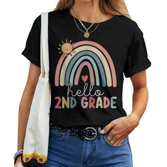 Hello 2Nd Grade Teacher Boho Rainbow Team Second Grade Women T-shirt - Seseable