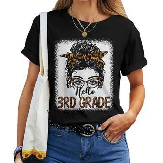 Hello 3Rd Grade Messy Bun Girls Leopard Cute Back To School Women T-shirt Short Sleeve Graphic - Thegiftio UK