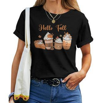 Hello Autumn Fall Pumpkin Pie Latte Women T-shirt - Seseable