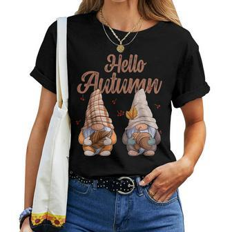 Hello Autumn Gnome Fall Pumpkin Halloween Halloween Women T-shirt | Mazezy
