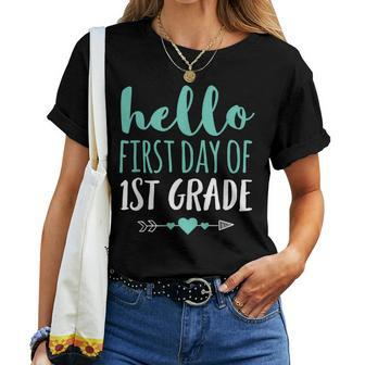 Hello First Day Of 1St Grade Teacher Student Arrow Women T-shirt - Thegiftio UK