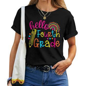 Hello Fourth Grade Rainbow Back To School Teachers Girls Women T-shirt - Seseable