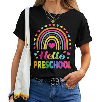 Hello Preschool Teacher Leopard Rainbow Back To School Women T-shirt - Seseable