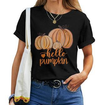 Hello Pumpkin Fall Halloween Graphic Happy Halloween Women T-shirt - Monsterry