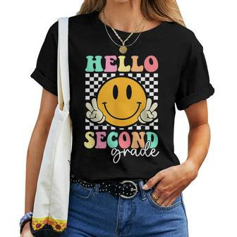 Hello Second Grade Groovy Retro First Day Back To School Women T-shirt - Seseable