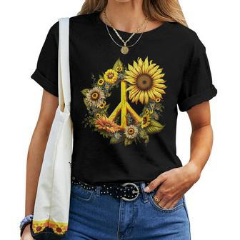 Hippie Daisy Peace Sign Retro Flower Sunflower Lovers Women T-shirt | Mazezy
