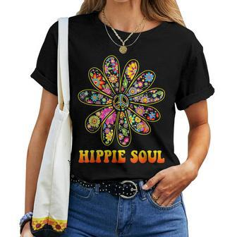 Hippie Soul Flower Power Peace Sign 60S 70S Tie Dye Women T-shirt | Mazezy