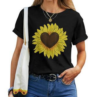 Hippie Sunflower Lover Florist Heart Yellow Sunflower Women T-shirt | Mazezy