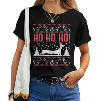 Ho Ho Dachshund Santa Ugly Christmas Sweater Dog Owner Pj Women T-shirt - Seseable