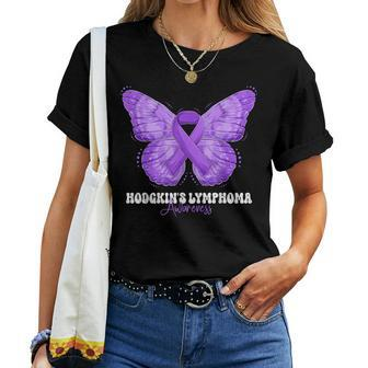 Hodgkin's Lymphoma Awareness Month Purple Ribbon Butterfly Women T-shirt