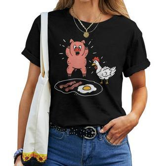 Horror Crime Police Line Chicken Pig Bacon And Eggs Chicken Women T-shirt | Mazezy