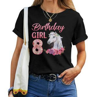 Horse Lovers 8Th Birthday Girl Cute 8 Year Old Women T-shirt - Seseable