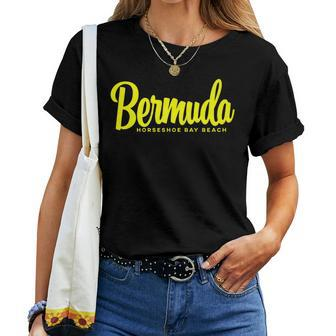 Horseshoe Bay Beach Bermuda Yellow Text Women T-shirt | Mazezy