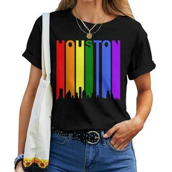 Houston Texas Downtown Rainbow Skyline Lgbt Gay Pride Women T-shirt | Mazezy
