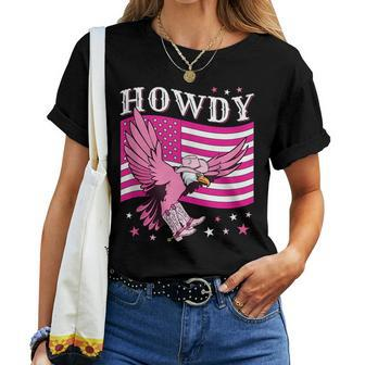 Howdy Cowboy Hat Boots Eagle Pink American Flag Women Women T-shirt Crewneck | Mazezy