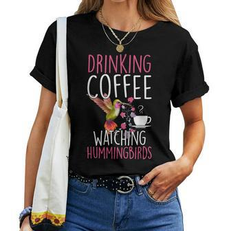 Hummingbird Love Drinking Coffee Watching Hummingbirds Women T-shirt Short Sleeve Graphic - Monsterry