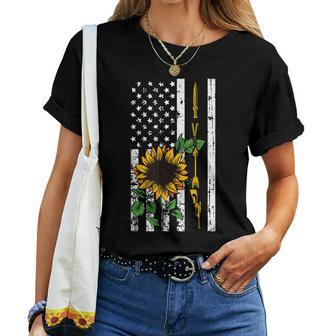 Hunting Gun Bow American Flag Sunflower Cool Hunter Women T-shirt | Mazezy