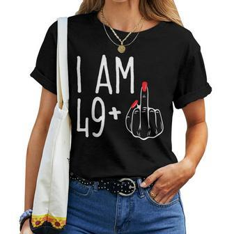 I Am 49 Plus 1 Middle Finger Funny 50Th Womens Birthday Women T-shirt Short Sleeve Graphic - Monsterry UK