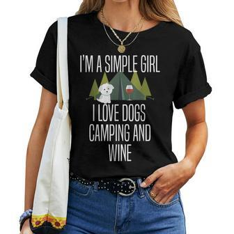 Im A Simple Girl I Love Dogs Camping And Wine  Camper Women T-shirt Casual Daily Crewneck Short Sleeve Graphic Basic Unisex Tee