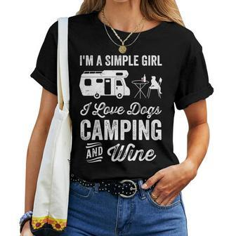 Im A Simple Girl Love Dogs Camping And Wine Camper Gifts Women T-shirt Casual Daily Crewneck Short Sleeve Graphic Basic Unisex Tee