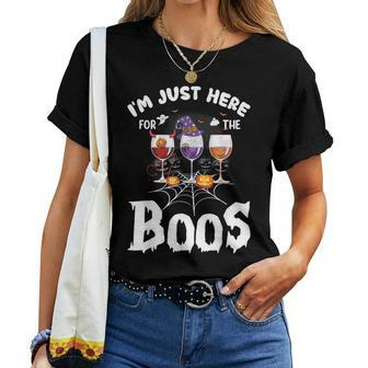 I'm Just Here For The Boos Wine Glasses Halloween Drinking Women T-shirt - Monsterry