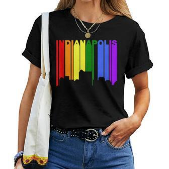 Indianapolis Indiana Lgbtq Gay Pride Rainbow Skyline Women T-shirt Crewneck | Mazezy