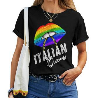 Italian Queen Lgbtq Gay Pride Flag Lips Rainbow Women T-shirt Crewneck