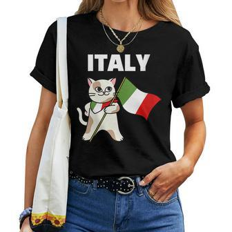 Italy Cat Italian Italia Flag Cute Kitten Women T-shirt | Mazezy