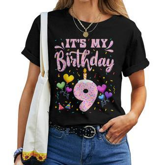 It's My 9Th Birthday Girl Doughnut Happy 9 Years Old Girls Women T-shirt - Seseable