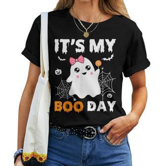 Its My Boo Day Halloween Birthday Ghost Pink Bow Girls Women T-shirt - Monsterry UK