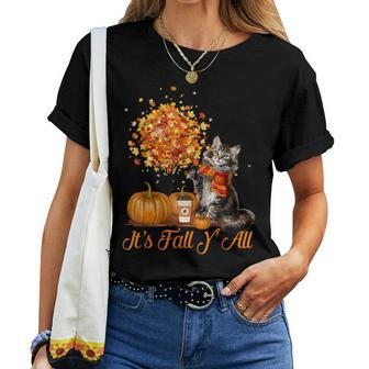 It's Fall Y'all Maine Coon Cat Halloween Thanksgiving Halloween Women T-shirt | Mazezy