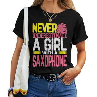 Jazz Music Never Underestimate A Girl With A Saxophone Women T-shirt - Thegiftio UK