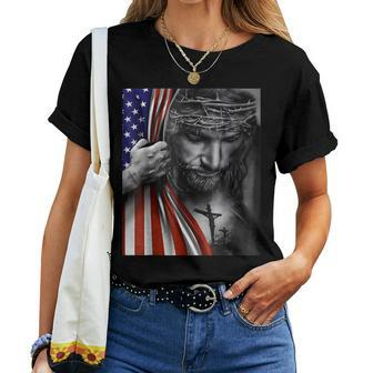 Jesus 4Th Of July American Flag Christian Faith Christ Lover  Women T-shirt Casual Daily Crewneck Short Sleeve Graphic Basic Unisex Tee