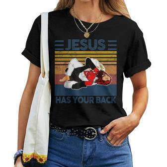 Jesus Has Your Back Vintage Jiu Jitsu Satan Finished Jiu Jitsu Women T-shirt | Mazezy