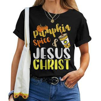 Jesus Christ And Pumpkin Spice Autumn Fall Coffee Season For Coffee Lovers Women T-shirt | Mazezy