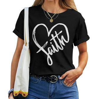 Jesus Faith Heart Christian Graphic Faith Women T-shirt Crewneck | Mazezy