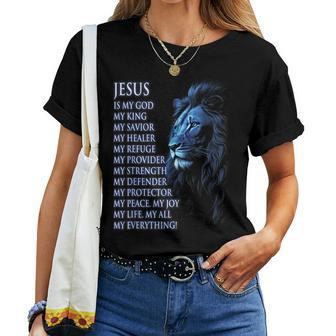 Jesus Is My God King My Lord My Savior Blue Christian Lion Women T-shirt - Monsterry CA