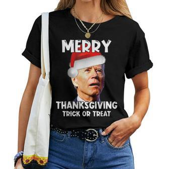 Joe Biden Santa Hat Merry Thanksgiving Christmas Women T-shirt | Mazezy