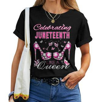 Junenth Black Women Queen Celebrate Independence Women T-shirt - Seseable