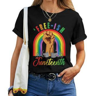 Junenth Free-Ish Rainbow Flag Gay Pride Month Lgbtq Ally Women T-shirt | Mazezy