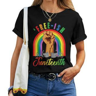 Junenth Free-Ish Rainbow Flag Gay Pride Month Lgbtq Ally Women T-shirt Crewneck | Mazezy
