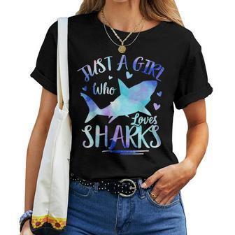 Just A Girl Who Loves Sharks Funny Shark Lover Ocean Women T-shirt - Seseable
