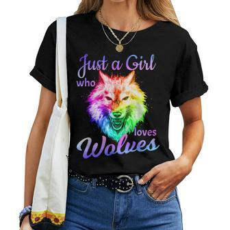 Just A Girl Who Loves Wolves Moon Wolf Girls Women T-shirt - Thegiftio UK