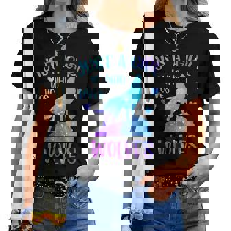 Just A Girl Who Loves Wolves Watercolor Cute Wolf Women T-shirt | Mazezy