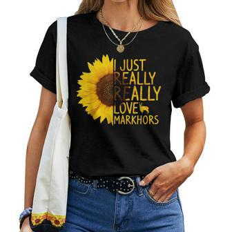 I Just Really Love Markhors Goat Sunflower Women T-shirt | Mazezy